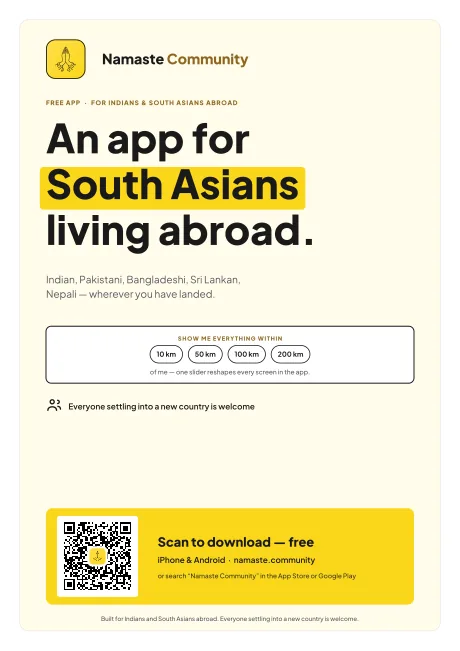 An app for South Asians abroad poster — An app for South Asians living abroad.