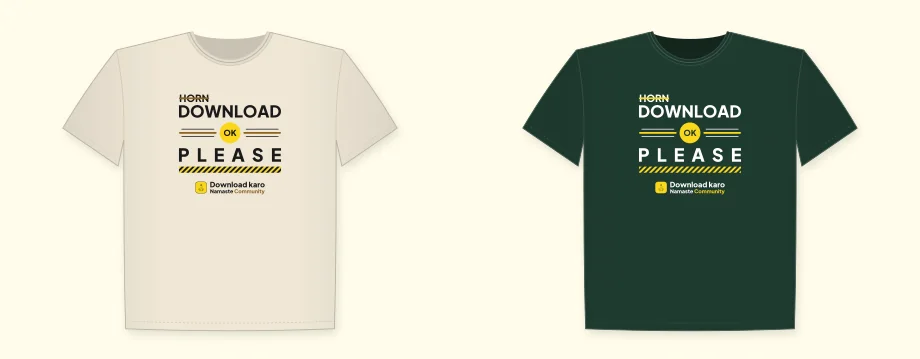 Download OK Please: the light-fabric print on a natural T-shirt and the dark-fabric print on a bottle green one