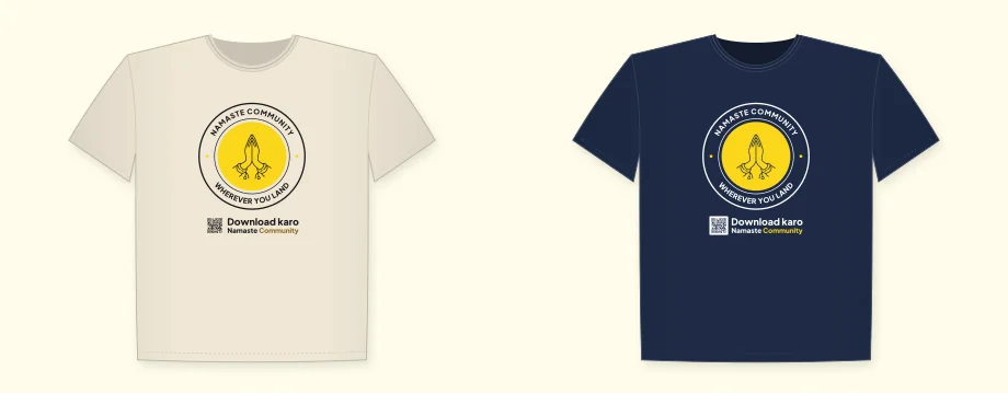 The badge: the light-fabric print on a natural T-shirt and the dark-fabric print on a navy one