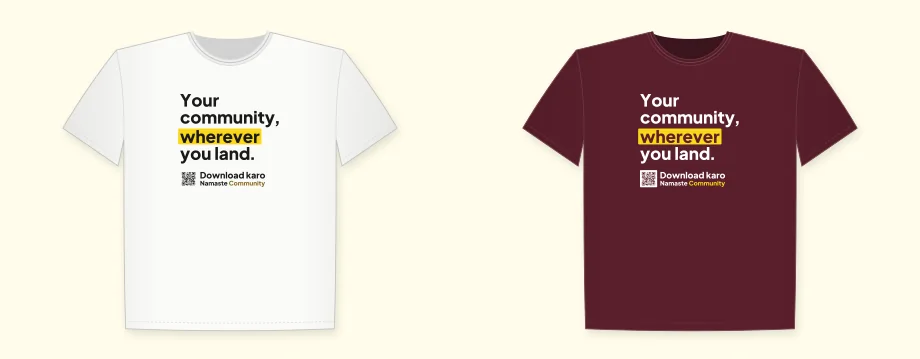 Wherever you land: the light-fabric print on a white T-shirt and the dark-fabric print on a maroon one